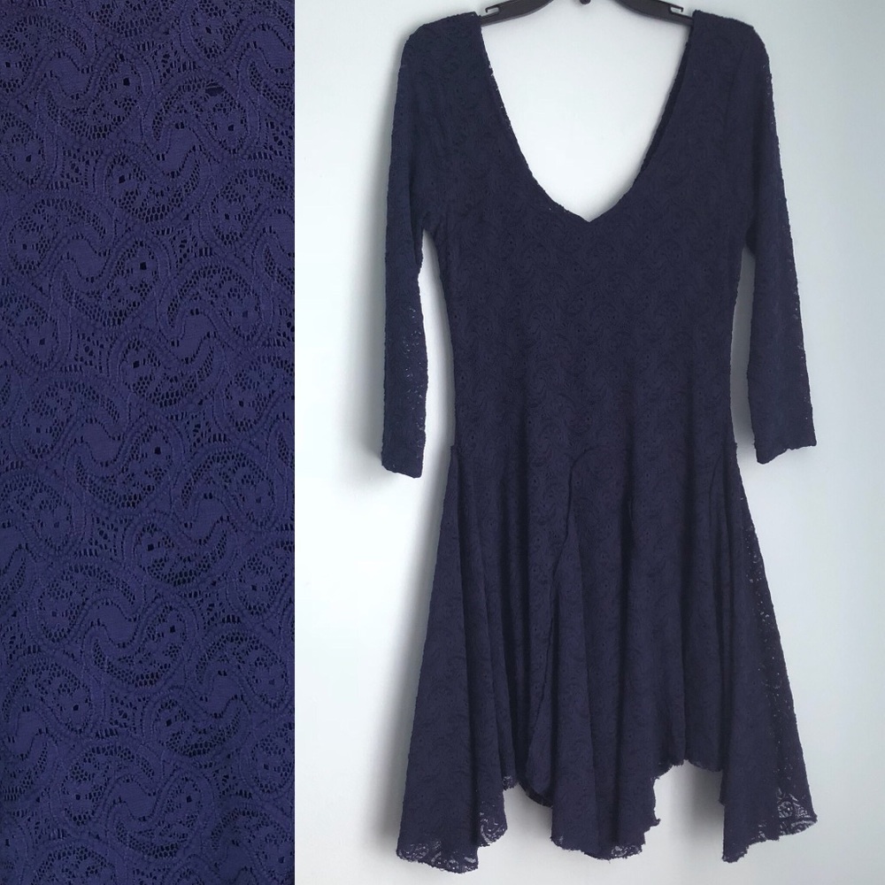 FREE PEOPLE Purple Fit and Flare Lace Dress
